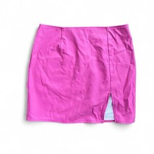 Hot Pink Faux Leather Mini Skirt – Windsor – Y2K Club Babe Slit Skirt – Size S